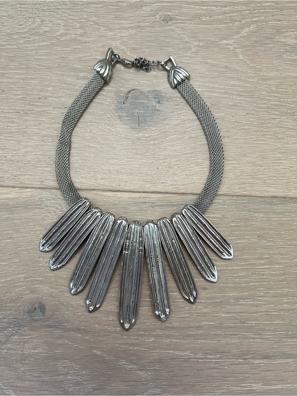 Silver Statement Spike Bib Necklace - Women Jewelry